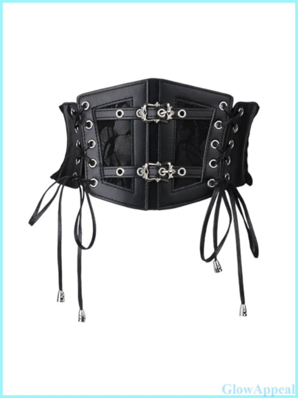 Vintage Lace-Up Waspie Corset Belt Polyester PU Leather Adjustable Waist